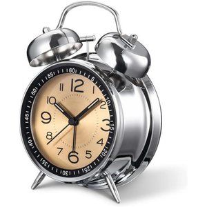 Loud Alarm Clock for Heavy Sleepers Adults,Retro 4Inch Silent Non-Ticking,Orange